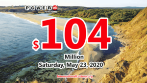 2020年5月20日的Powerball开奖结果；奖金已达到1.04亿美元。
